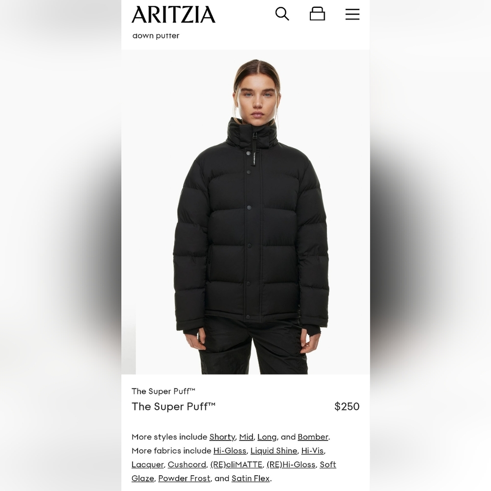 NWOT Aritzia Super One Puff Down Jacket